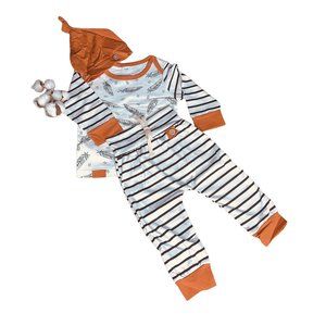 New Baby Boy Long Sleeved Striped 3 Piece Outfit Size  3 - 6, 6 - 9 Months